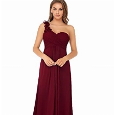Ever-Pretty Damen Abendkleid One Shoulder A-Linie Empire Chiffon Lang Ballkleider Burgund 40EU