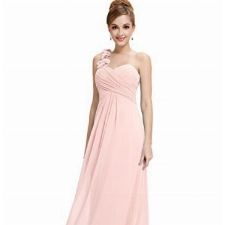 Ever-Pretty Damen Abendkleid One Shoulder A-Linie Empire Chiffon Lang Partykleider Rosa 38EU
