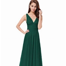 Ever-Pretty Damen Festliches Kleid A-Linie V-Ausschnitt Ärmellos Chiffon Hohe Taille Dunkelgrün 38