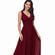 Ever-Pretty Damen Partykleid A-Linie V-Ausschnitt Ärmellos Chiffon Hohe Taille Burgund 36