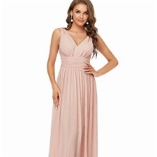 Ever-Pretty Damen Partykleid A-Linie V-Ausschnitt Ärmellos Chiffon Hohe Taille Pink 36