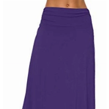 EXCHIC Damen Elastische Taille Einfarbig A-Linie Yoga Rock (L, Lila)
