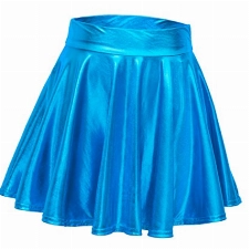 EXCHIC Damen Metallischer Faltenrock Mini Skater Rock (L, Blauer See)