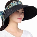 Faltbare Damen Sonnenhut Sommerhut Outdoor Sonnenblende Sonnenschild Strand Anti-UV Hut Schirmmütze mit Klettverschluss