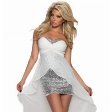 Fashion4Young 5979 Damen Vokuhila-Kleid Abendkleid Party Dress verfügbar in 3 Größen 5 Farben (M = 38, Weiß)