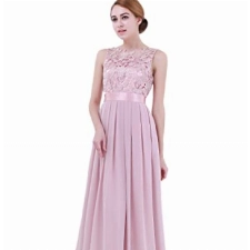 FEESHOW Damen Festlich Kleider Chiffon Brautjungfer Kleid lang ärmellos mit Stickerei Kommunion Taufe Hochzeit Partykleid Gr.34-46 Alt Rose 46