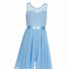 FEESHOW Mädchen Festliches Kleid Abendkleid Ärmellos Spitze Chiffon Maxikleid Hochzeit Party Festzug Gr. 104-176 Hellblau_H 164-176/14-16 Jahre