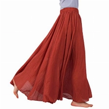 FEOYA Boho Baumwolle Leinen Maxi Rock Double Layer Elastische Taille Langen Rock Strand Festlich Freizeit Sommerrock