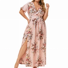 Festliche Kleider FüR Damen GroßE GrößEn,Chiffonkleid FüR Mollige Frauen A Linie Kleid Sommer Kurzarm Blumenkleid Lange Partykleid Boho Maxikleid Midikleid Sommerkleid Elegant Freizeitkleid