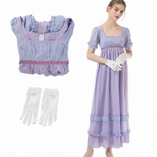 Fiamll Viktorianisches Kleider Damen Ballkleid Violett Regency Kleid Mittelalterliche Kostüm Brautjungfernkleid L