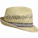 fiebig Erntehelfer Strohhut (Sonnenschutz) für Damen und Herren, Cooler und modischer Sonnenhut im Trilby Look für den Sommer am Strand oder im Urlaub, Größe 59, Farbe Natur
