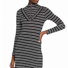FIND Damen Kleid Frill Detail Striped 16831SC, Midi, Gr. X-Small, Schwarz (Black)