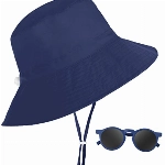 Fischerhut Baby Junge, UV Schutz UPF 50+ Breiter Krempe und Sonnenschutz Sonnenhut Baby, Kinder Bucket Hat mit Verstellbarem Kinnriemen, Sommer Strandhut mit Sonnenbrille - Blau, 6-24 Monate