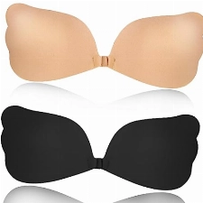 FITAVEN Klebe BH,Silikon Trägerloser BH Unsichtbarer BH, 2 Stück BH Rückenfrei Abdeckungen Wiederverwendbare Hautfreundliche Bras für rückenfreies Abendkleid, Ballkleid, Brautkleid, Schwarz und Nude