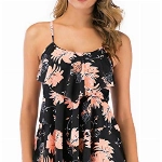 FLYILY Damen Zwei Stücke Tankini Rüschen Volant Geschichtet Bademode mit Boy Legs Shorts Rüschen Große Größen Bademode Badeanzug(BlackFlower,XL)