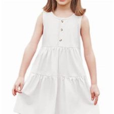Flypigs Kleid Mädchen Baumwolle Kleider Rundhals Sommerkleid Hochzeit Kinderkleider Ärmellos Freizeitkleid, Weiß, 140