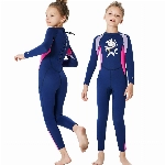 FORMIZON Neoprenanzug Kinder Neopren Long Thermal Tauchen Badeanzug, 2,5 mm Neopren Rückenreißverschluss Einteilige Neoprenanzüge für Wassersport Surfen Schwimmen Tauchen Jetski (Blau Langarm, S)