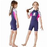 FORMIZON Neoprenanzug Kinder Neopren Shorty Thermal Tauchen Badeanzug, 2,5 mm Neopren Rückenreißverschluss Einteilige Neoprenanzüge für Wassersport Surfen Schwimmen Tauchen Jetski (Lila Kurzarm, S)