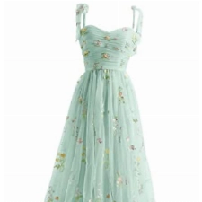 Frauen Blumen Stickerei Tüll Abschlussball Kleider Sexy von der Schulter Spaghetti Träger Brautjungfernkleid Teen Long A Line Formal Party Kleid