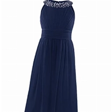 Freebily Blumenmädchen Kleider Mädchen Festlich Elegant Partykleid Chiffon Prinzessin Kleid Hochzeit Brautjungfer Kleid Festival Abendkleider lang Dunkelblau 116