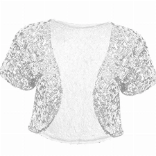 Freebily Damen Bolero Glänzende Pailletten Schulter Jäckchen Kurzarm Schulterjacke Hochzeit Braut Bolero Jacke vorne offen Crop Top Silber_B One Size