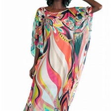 FSMO Damen Elegante Blumen Sommer Kleid Chiffon Tunika Strandkleider Lose Kaftan Smock