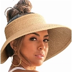 FURTALK Sun Visor für Damen breite Krempe Stroh Roll Up Sommer Strand Packbar Faltbar UV UPF Hut