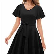 Gardenwed 1950er Vintage Cocktailkleid Schwarz Rockabilly Kleider Damen Kuzarm Midilang Abendkleider Elegant für Hochzeit Black M