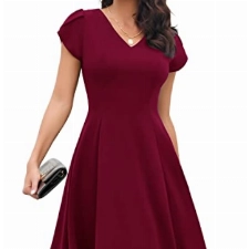 Gardenwed Abendkleider Elegant für Hochzeit Damen Kleider Elegant mit Ärmel Cocktailkleider Damen Herbst Festliche Kleider für Damen Rockabilly Kleider Damen Petticoat Burgundy L