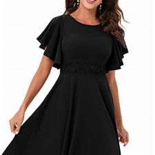 Gardenwed Abendkleider elegant für Hochzeit Schwarze Kleid mit ärmel Damen Kleider elegant Sommer Spitzenkleid Abendkleid brautjunfernkleider Black 2XL
