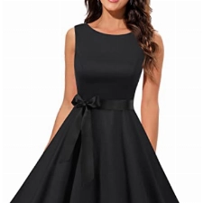 Gardenwed Damen Rockabilly Kleider 50er Jahre Festliche Kleider Knielang Schwarz Cocktailkleider Abendkleid Kleid Hochzeit gast Black L