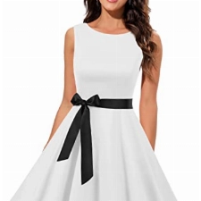 Gardenwed Damen Rockabilly Kleider 50er Jahre Festliche Kleider Knielang Weiß A-Line Petticoat Abendkleid Kleid Hochzeit gast Weiß XL