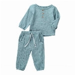 Geagodelia Babykleidung Set Baby Jungen Mädchen Kleidung Outfit T-Shirt Top + Hose Shorts Neugeborene Weiche Einfarbige Babyset T-47740 (Türkis - Langarm, 12-18 Monate)