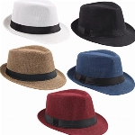 Geebuzz 5er Pack Kurze Krempe Fedora Hut für Männer Frauen Klassischer Sommer Strand Sonnenhut Panama Gatsby Fedora Hüte (as3, Alpha, m, l, 5er Pack - Schwarz + Weiß + Khaki + Blau + Weinrot)
