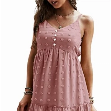 Gemijacka Damen Kleider V Ausschnitt Spaghettiträger Kleid Ärmellos Swiss Dot Minikleid Unterkleid Sommer Umstandskleid Violett L