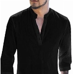 Gemijacka Herren Leinenhemd Henley Freizeithemd 3/4 Ärmellänge & Kurzarm Regular Fit Kragenloses Shirt,schwarz,M