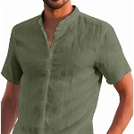 Gemijacka Herren Leinenhemd Kurzarm & Langarm Herren Hemd Sommerhemd Herren Regular Fit Freizeithemd Grün 3XL