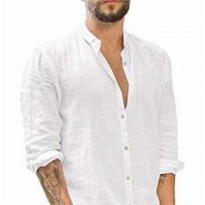 Gemijacka Leinenhemd Herren Hemd Herren Langarm Sommerhemd Herren Regular Fit Freizeithemd, Weiß, M