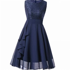 Generic Kleid Damen Spitzenkleid Ärmellos Knielang Cocktailkleid 50er Vintage Retro Abendkleider Hochzeit Partykleid Rockabilly Kleid Ballkleid