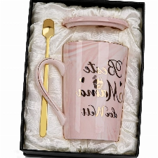Geschenke für Beste Mama der Welt Tasse – Muttertagsgeschenke, Geburtstag, 400ml Rosa Marmor Keramik Kaffeetasse mit Deckel, Goldenem Löffel und Exquisite Geschenkbox, Grußkarte