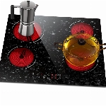 Glaskeramikkochfeld 4 Zonen Cerankochfeld, Marmor Glas, Sensor-touch Control, Ceranfeld Autark 60cm, Kochfelder, 6000W, 9 Leistungsstufe, verkabelt, kein Stecker, LH07