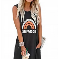 Good Vibes Regenbogen Grafikkleid Damen ärmelloses Maxikleid Sommer Hawaii Strand Tank Kleid Einfarbig Hemdkleid - Schwarz - X-Groß