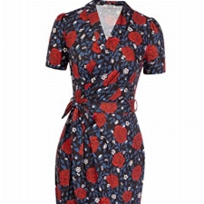 GRACE KARIN Cocktail Kleid für Damen festlich Kurzarm Arbeitkleid Elegant Büro Bleistiftkleid, Farbe: Rote Blumen auf Schwarz, Größe: L