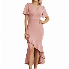 GRACE KARIN Damen Abendkleider Cocktailkleid Kurzarm Einfarbig Bodycon Party Kleider Meerjungfrau Kleid Rosa S
