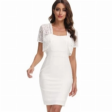 GRACE KARIN Damen Cocktailkleid Sommer Hüftkleid Hochzeit Ballkleid Slim Tunika Vintage Weiß Chiffon Bolero Bleistiftkleid Bürokleid Elegant Abendkleid CL1216S22-02_00M