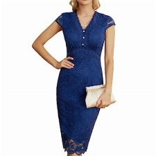 GRACE KARIN Damen Elegant Bodycon Spitzen Kleid V-Ausschnitt Cocktail Partykleider Businesskleider Navy Blue XL