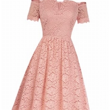 GRACE KARIN Damen Elegant Spitzenkleid Hochzeit Gast Brautmütter Kleider Schulterfrei Sommer Abendkleid cl1835-3/Rosa XL