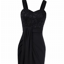 GRACE KARIN Damen Elegantes Abendkleid Spitze Glitzer Pailletten Süßes Herz Ausschnitt Knielang Bodycon Schwarz M