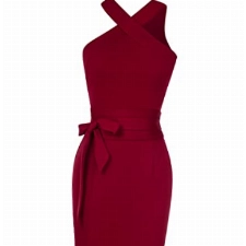 GRACE KARIN Damen Gewickeltes Midikleid Sexy Ärmellose Bleistiftkleider Elegant Abendkleid Wein M