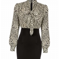 GRACE KARIN Damen Kleider Business Knielange Bürokleider Lange Ärmel Geschäft Elegante Abendkleider Leopardenmuster und Schwarz XL